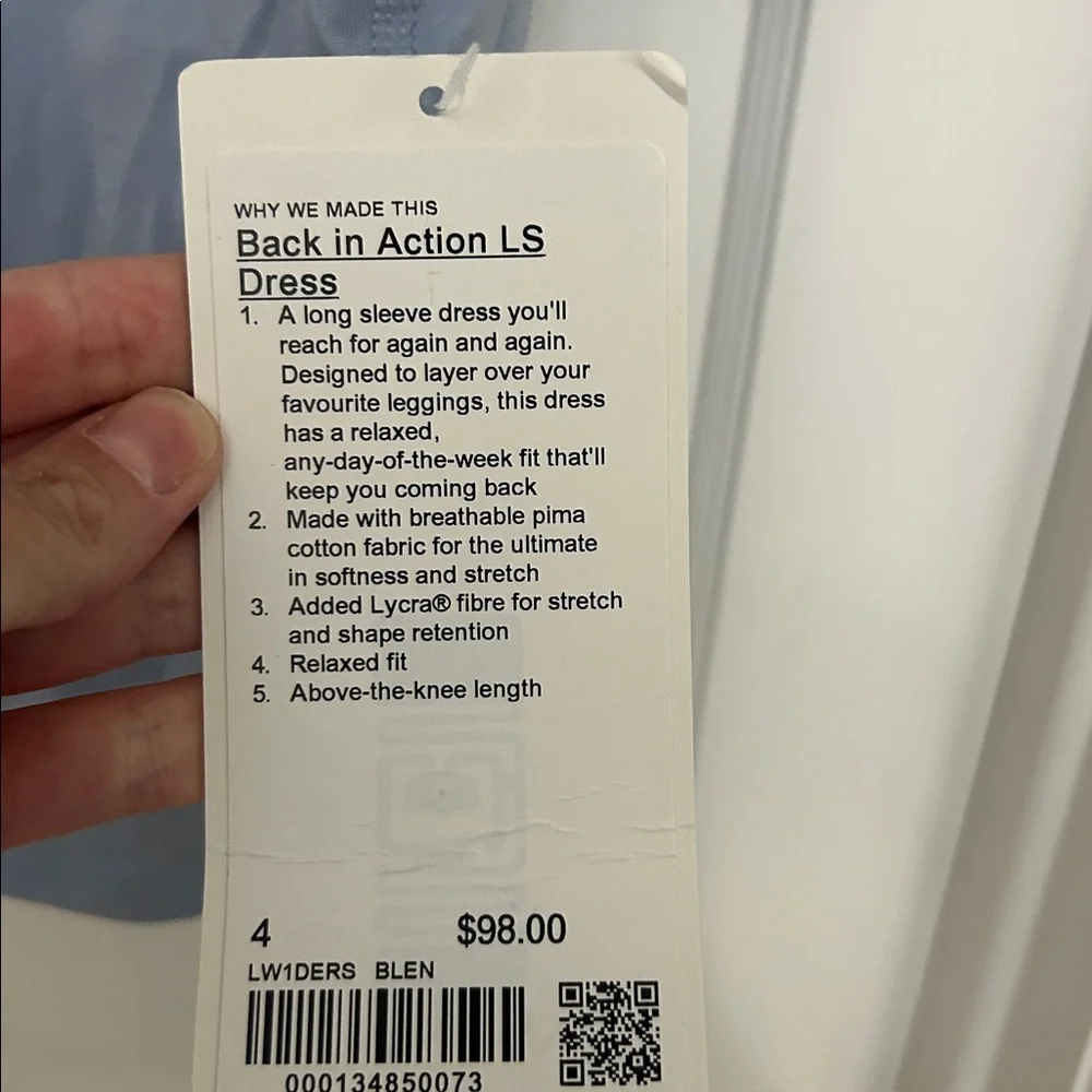 Lululemon Light Blue Long Sleeve Dress NWT - Picture 3 of 3